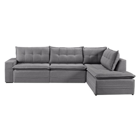 Sofá Retratil com Chaise Direita Titan 6 Lugares 2,96m Tecido Linho