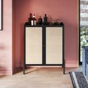 Ver imagem 1 de Armário Cristaleira Bar 2 Portas 93cm Palhinha Pé Madeira Oslo Artesano | Nero