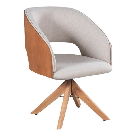 Poltrona Decorativa Núbia Pé Giratório Tecido Repelente À Água Cinza