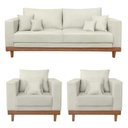 Ver imagem 1 de Kit 2 Poltronas Living + Sofá 3 Lugares Base Madeira Suede Bege
