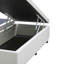 Base Box Baú King Bipartida em Corino Branco com Pistão A Gás - 41x193x203cm - 2