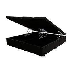 Base Box Baú King Bipartida em Corino Preto com Pistão a Gás - 41x193x203cm - 2