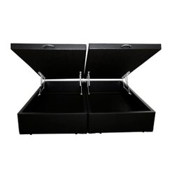 Base Box Baú King Bipartida em Corino Preto com Pistão a Gás - 41x193x203cm - 1
