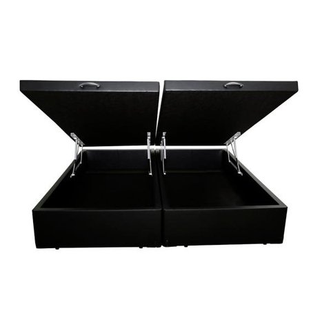 Base Box Baú King Bipartida em Corino Preto com Pistão a Gás - 41x193x203cm