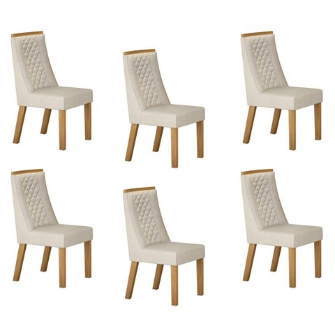 Kit de 6 Cadeiras para Sala de Jantar Dora Bege/Cinamomo/Veludo Palha