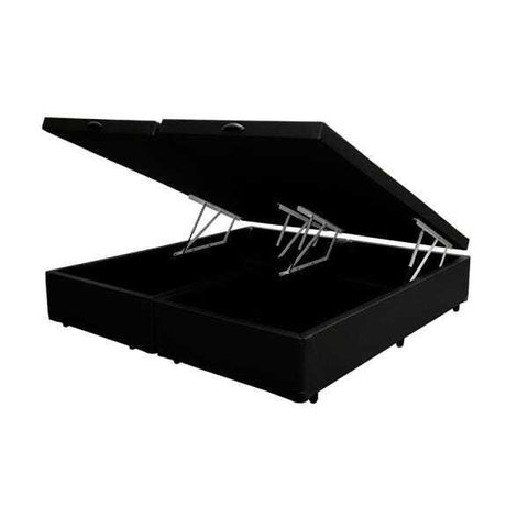Base Box Baú King Bipartido Belos Sonhos Sintético Preto 49x193x203