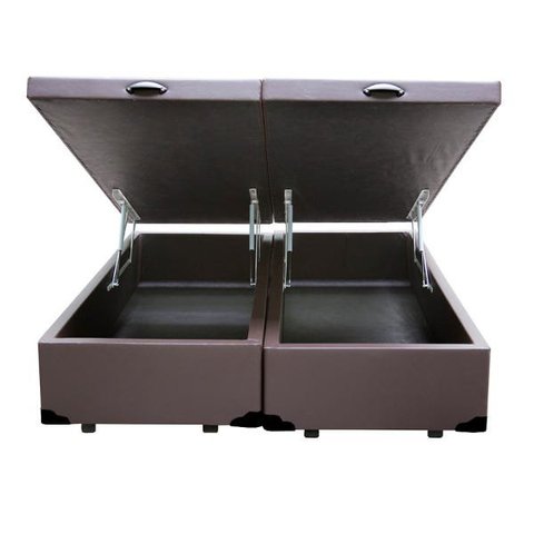 Base Box Baú Casal Bipartido Belos Sonhos Sintético Marrom 49x138x188