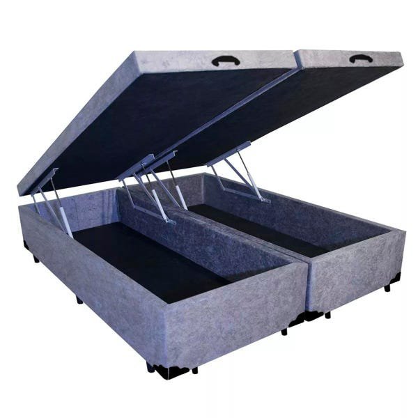 Base Box Baú Casal Bipartido Belos Sonhos Suede Cinza 49x138x188 - 1