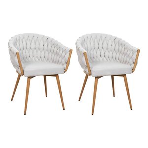 Kit 2 Cadeira de Aproximação Eloá Estrutura Aço Carbono Laminado Natural com Estofado Linho Cru