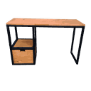 Ver imagem 3 de Escrivaninha Estilo Industrial - Uma Gaveta e Um Nicho Vazado - Ferro em Preto e Madeira Cor Castanh