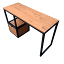 Ver imagem 5 de Escrivaninha Estilo Industrial - Uma Gaveta e Um Nicho Vazado - Ferro em Preto e Madeira Cor Castanh