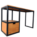 Ver imagem 1 de Escrivaninha Estilo Industrial - Uma Gaveta e Um Nicho Vazado - Ferro em Preto e Madeira Cor Castanh