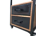 Ver imagem 6 de Mesa de Cabeceira Industrial de Ferro Preto e Madeira Cor Imbuia com 2 Gavetas e 4 Rodízios