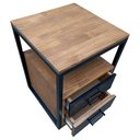 Ver imagem 3 de Mesa de Cabeceira Industrial de Ferro Preto e Madeira Cor Imbuia com 2 Gavetas e 4 Rodízios