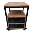 Ver imagem 5 de Mesa de Cabeceira Industrial de Ferro Preto e Madeira Cor Imbuia com 2 Gavetas e 4 Rodízios