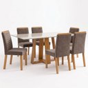 Ver imagem 2 de Conjunto Sala de Jantar Mesa Lisa 160cm Tampo MDF Vidro Canto Reto e 6 Cadeiras Tainá