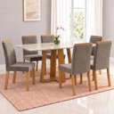 Ver imagem 1 de Conjunto Sala de Jantar Mesa Lisa 160cm Tampo MDF Vidro Canto Reto e 6 Cadeiras Tainá