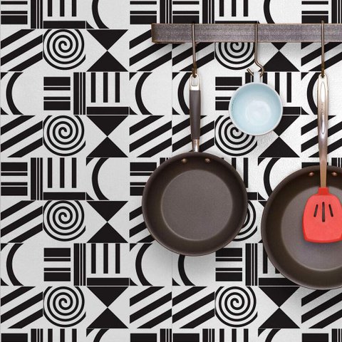 Papel de Parede Ladrilhos Branco e Preto-60x300cm