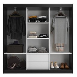 Guarda Roupas Casal Lisboa 3 Portas de Correr e 2 Gavetas - Black Black - 2