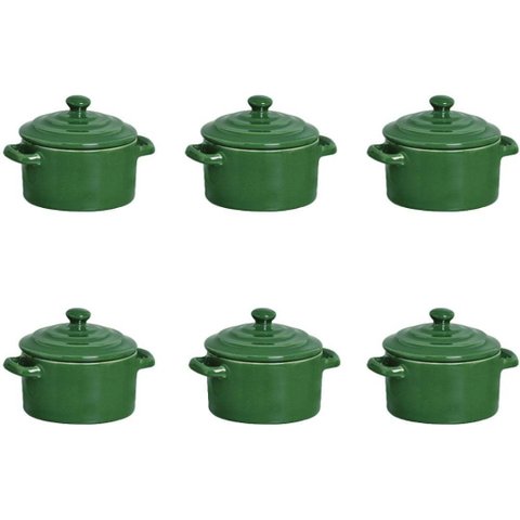 Kit 6 Mini Caçarola Cerâmica Verde Esmaltada 250ml Moderna Panelinha para Festa Buffet Servir