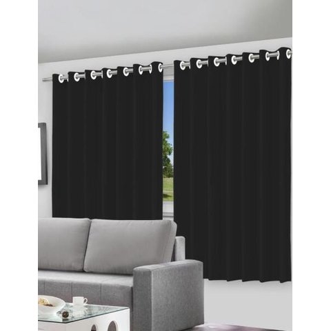 Cortina Blackout Preto com Ilhós - 200x140cm