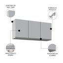 Ver imagem 3 de Armário de Cozinha Aéreo 120cm 3 Portas Virgínia Cinza Claro - Lumil