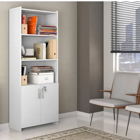 Armário para Escritório Semi-Aberto 2 Portas com Chave 