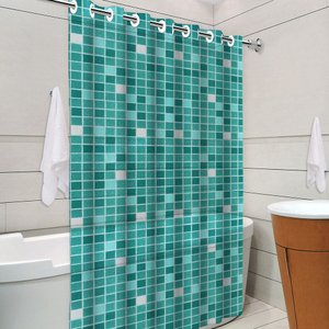 Cortina de Box com Ilhós Estampada Pastilha Verde
