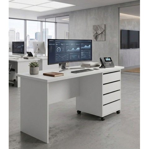 Mesa Notebook Diretor com Gaveteiro 150cm Branca