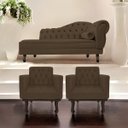 Ver imagem 2 de Kit Diva Recamier Diana 160cm Lado Esquerdo e 02 Poltronas Classic Suede Marrom - ADJ Decor