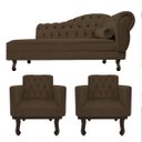 Ver imagem 1 de Kit Diva Recamier Diana 160cm Lado Esquerdo e 02 Poltronas Classic Suede Marrom - ADJ Decor