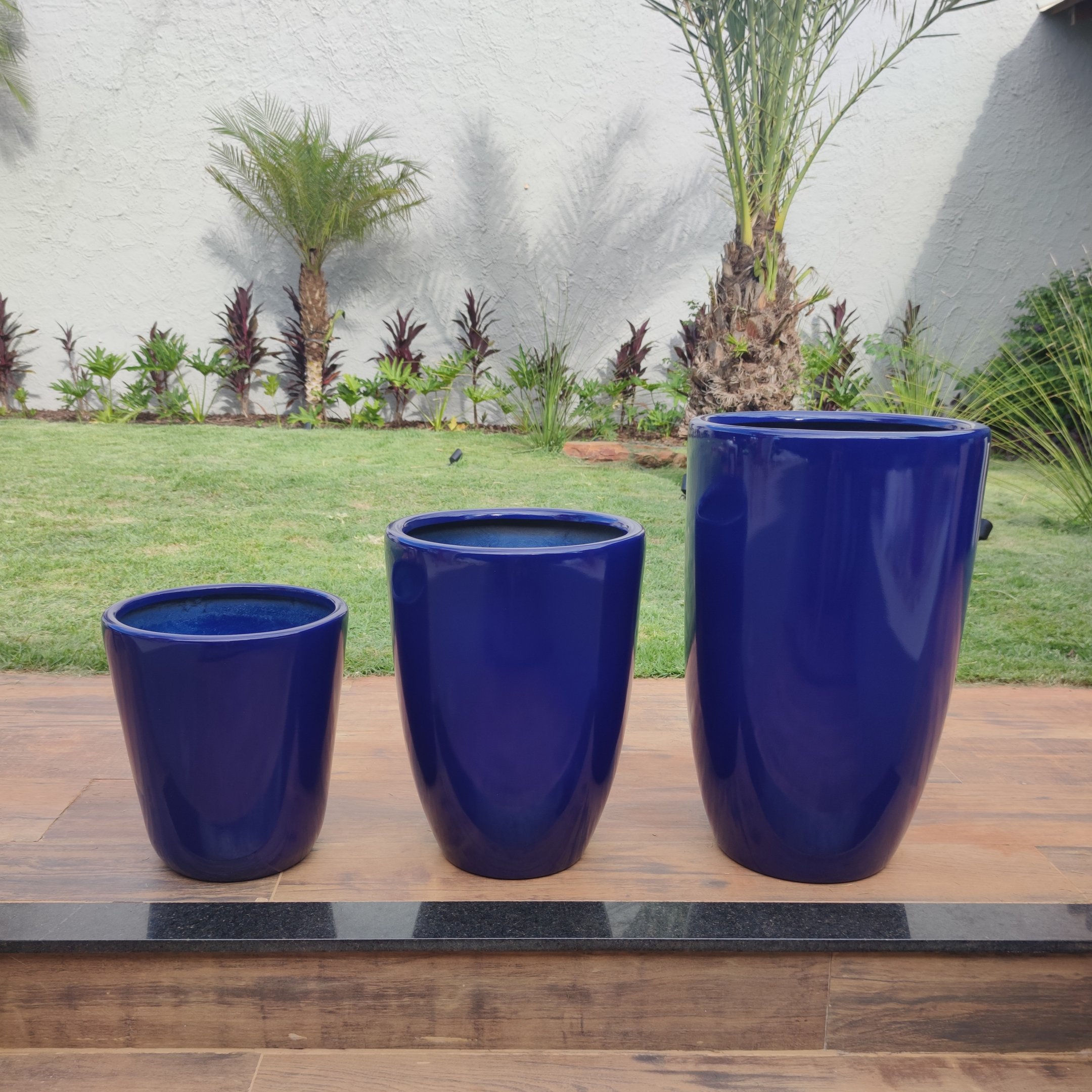 Vaso Decorativo para Plantas e Flores Fibra de Vidro Estilo Vietnamita 63x40cm Azul - 4