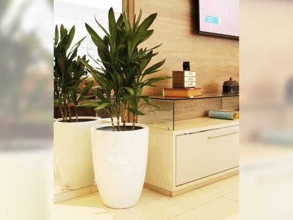 Vaso Decorativo para Plantas e Flores Fibra de Vidro Estilo Vietnamita 48x36cm Branco