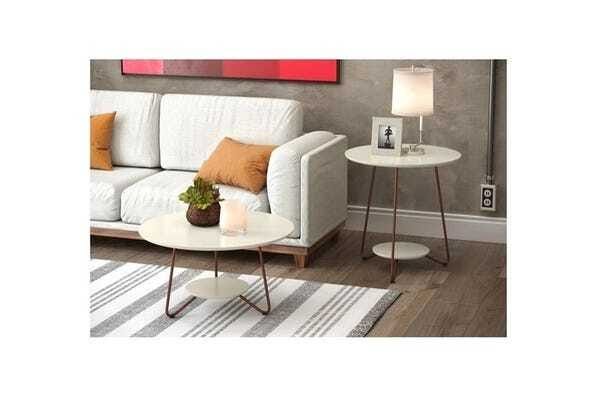 Conjunto Mesa De Centro E Apoio Liz Off White – EJ Móveis - 2