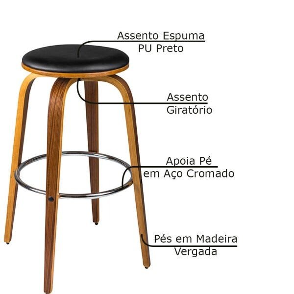 Banqueta Decorativa Sala e Cozinha Turn Madeira Preta - Gran Belo - 3