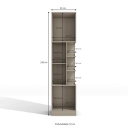 Guarda Roupa Solteiro Armário Roupeiro 1 Porta 3 Nichos 6 Prateleiras Quarto Kappesberg Bege - 3