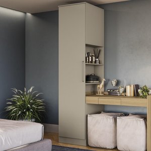 Guarda Roupa Solteiro Armário Roupeiro 1 Porta 3 Nichos 6 Prateleiras Quarto Kappesberg Bege