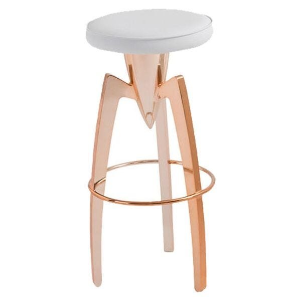 Kit 04 Banquetas Bistrô Base Aço Rosê Gold Stark PU Branco - Gran Belo - 5