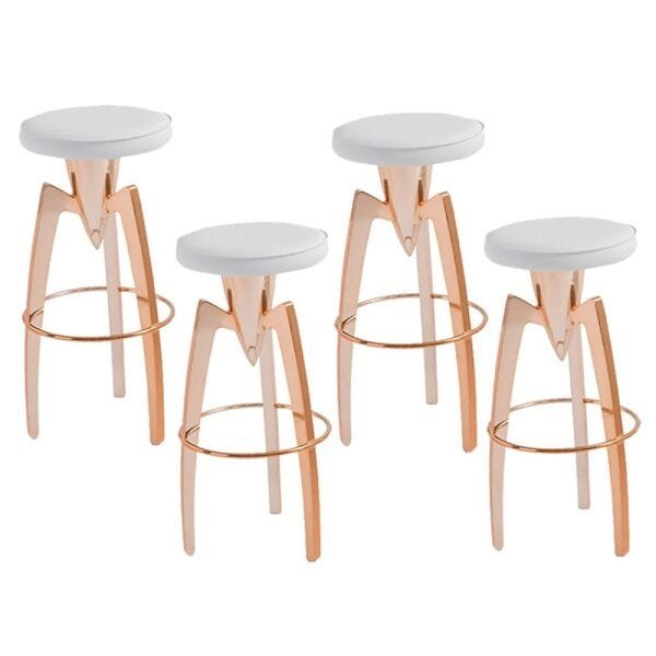 Kit 04 Banquetas Bistrô Base Aço Rosê Gold Stark PU Branco - Gran Belo - 1