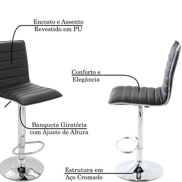 Banqueta Decorativa Sala e Escritório Mitty Pu Preta - Gran Belo - 3