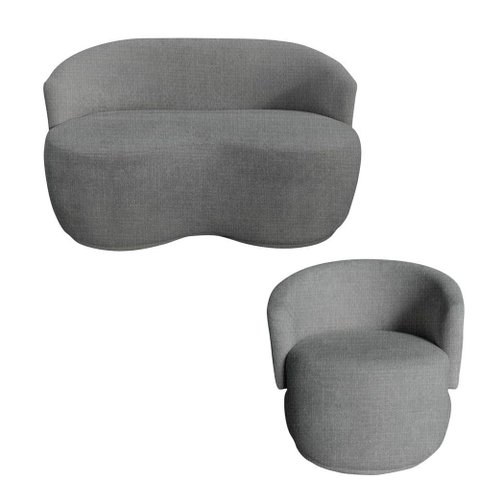 Kit Namoradeira + Poltrona Decorativa Beatriz Orgânica Linho Cinza