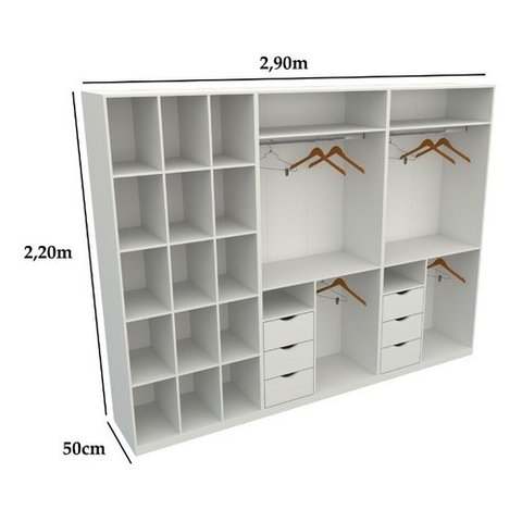 Kit Closet Armário Colmeia Cabideiro M81 (roupa, Sapateira) VETORIAL MÓVEIS Branco