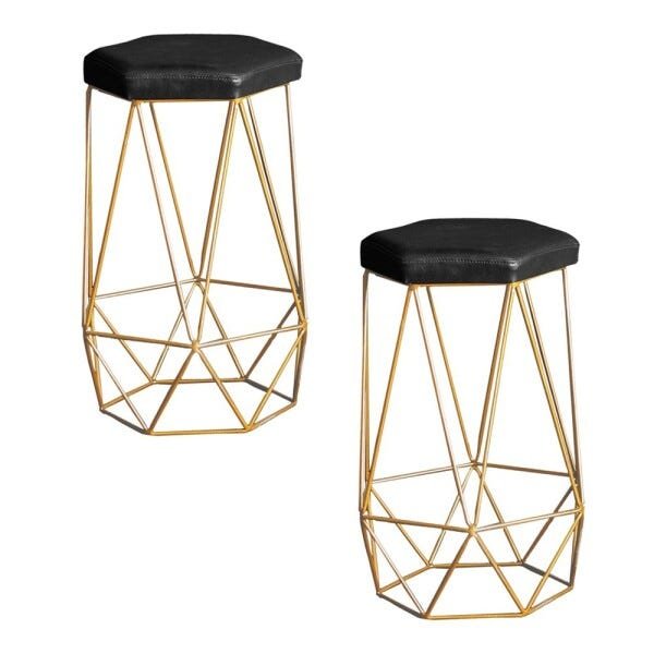 Kit 2 Banqueta Decorativa Rubel Base Gold PU Preto - Gran Belo - 1