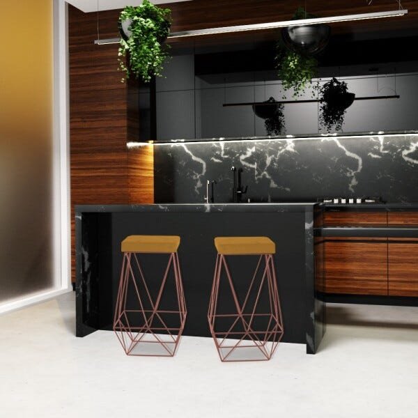 Kit 2 Banqueta Decorativa Kathy Base Bronze Suede Mostarda - Gran Belo - 6