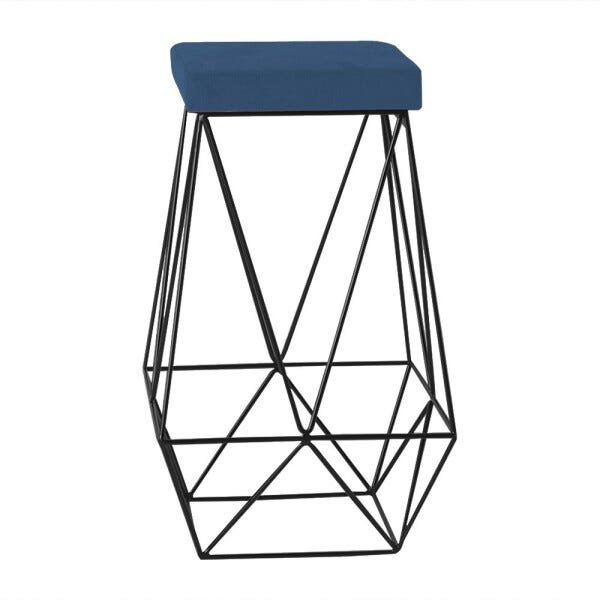 Banqueta Decorativa Kathy Base Preta Suede Azul Marinho - Gran Belo - 1