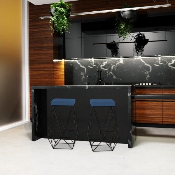 Banqueta Decorativa Kathy Base Preta Suede Azul Marinho - Gran Belo - 6