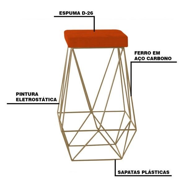 Banqueta Decorativa Kathy Base Gold Suede Telha - Gran Belo - 3