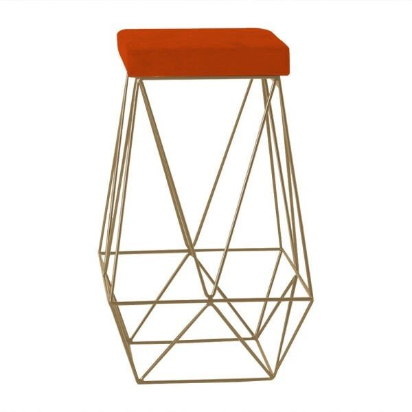 Banqueta Decorativa Kathy Base Gold Suede Telha - Gran Belo - 1