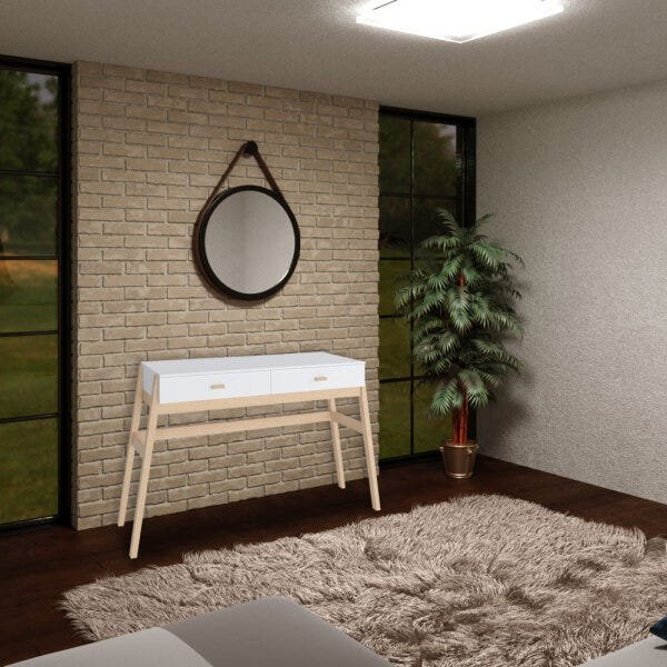 Aparador Decorativo Sala de Estar 2 Gavetas Yara Natural/Branco - 5