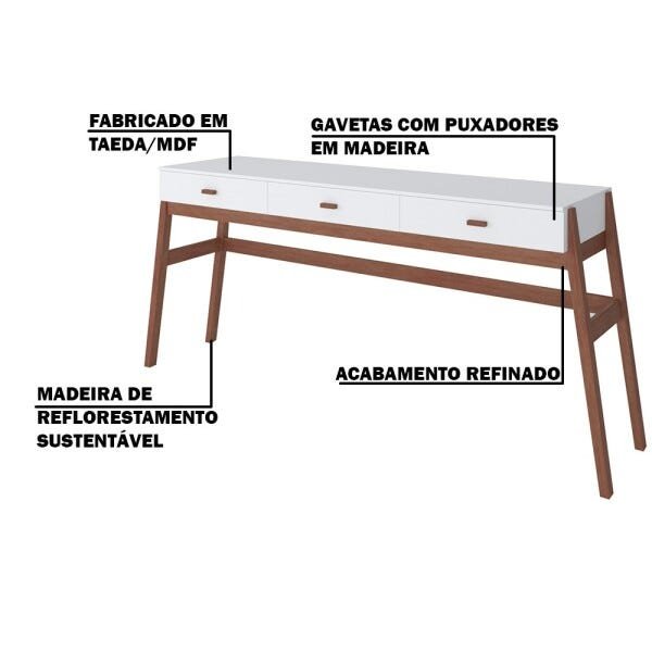 Aparador Decorativo Sala de Estar 3 Gavetas Yara Amêndoa/Branco - 3